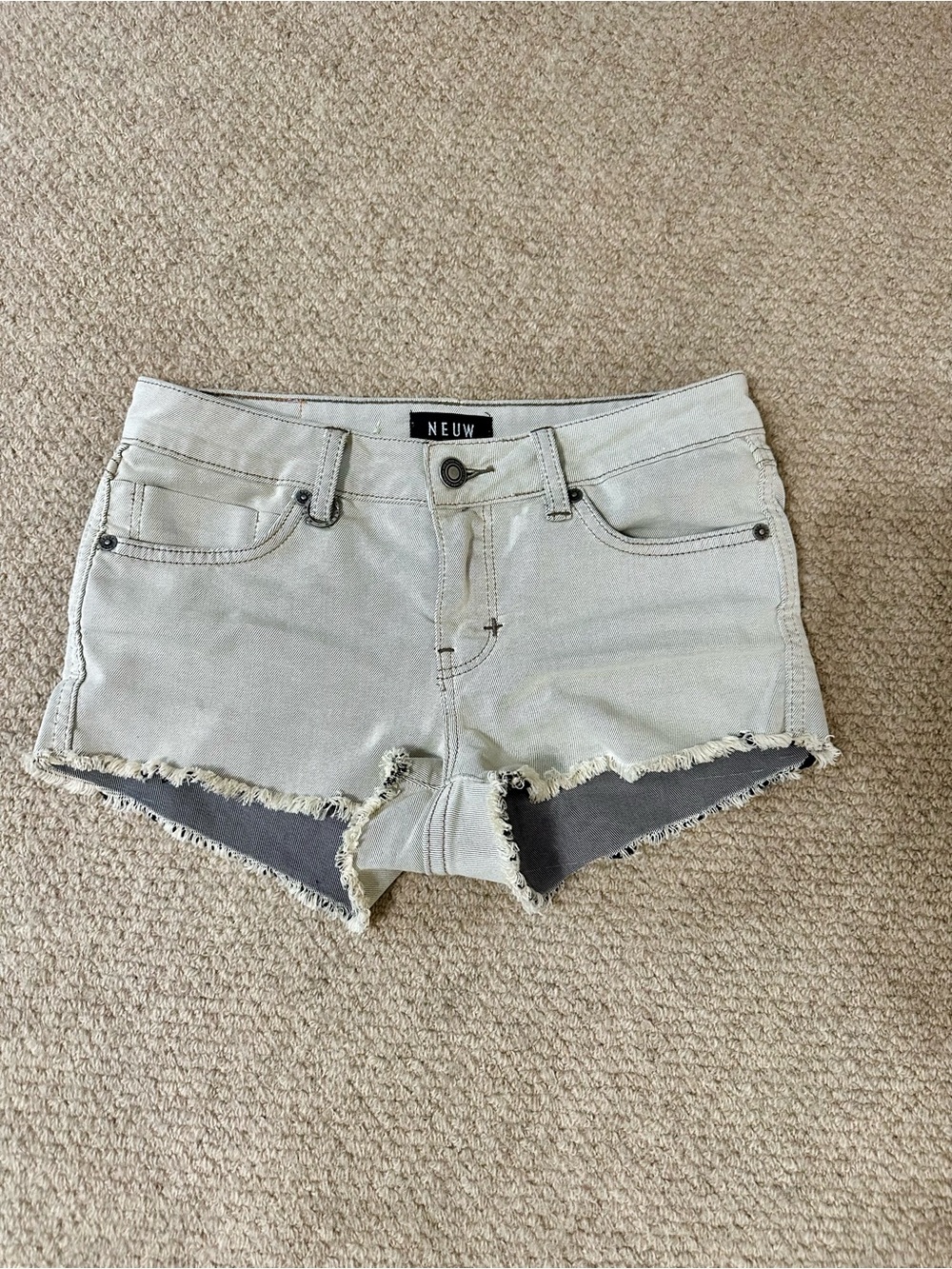 NEUW Light Gray Frayed Hem Denim Shortie